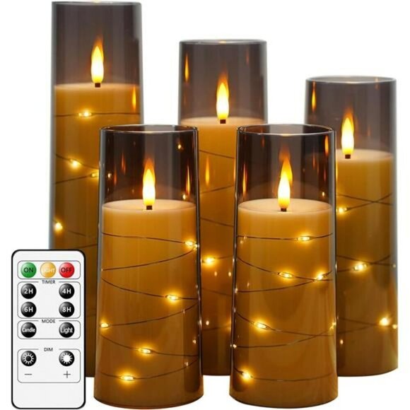 Flameless LED Candles with Timer 5 Pc Flickering Flameless Candles for Romantic - Picture 1 of 7